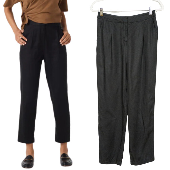 VETTA The Every Day Pant Black Tencel Edgy Capsule Pockets Pleated Women's 6 - Picture 1 of 5